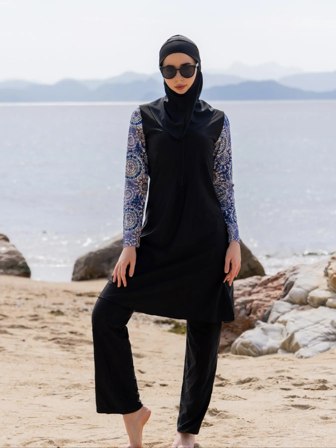 Women's Ethnic Pattern Long Sleeve 3-Piece Swimsuit Set, Modest Swimwear, Muslim Swimwear for Beach Holiday Vacation, Ladies Swimwear for All Seasons