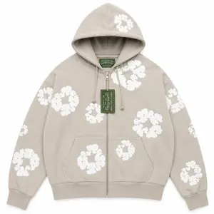 (100% Authentic with QR code) (SS26) Denim Tears Cotton Wreath Zip Hoodie 'Cream'