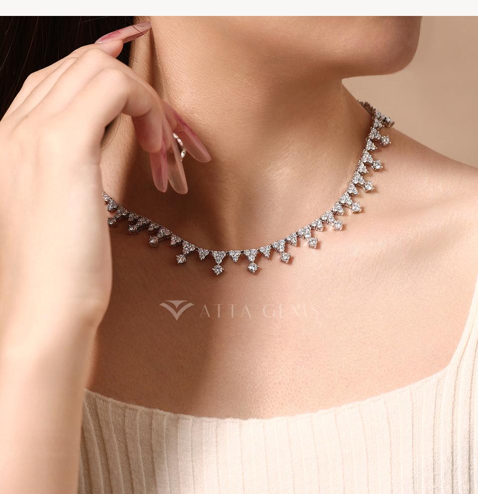 ATTAGEMS 4.0mm Round Cut D Color VVS1 Lab-Created Moissanite Necklace for Women Girls S925 Sterling Silver Birthday Anniversary Gift Luxury Jewelry N066