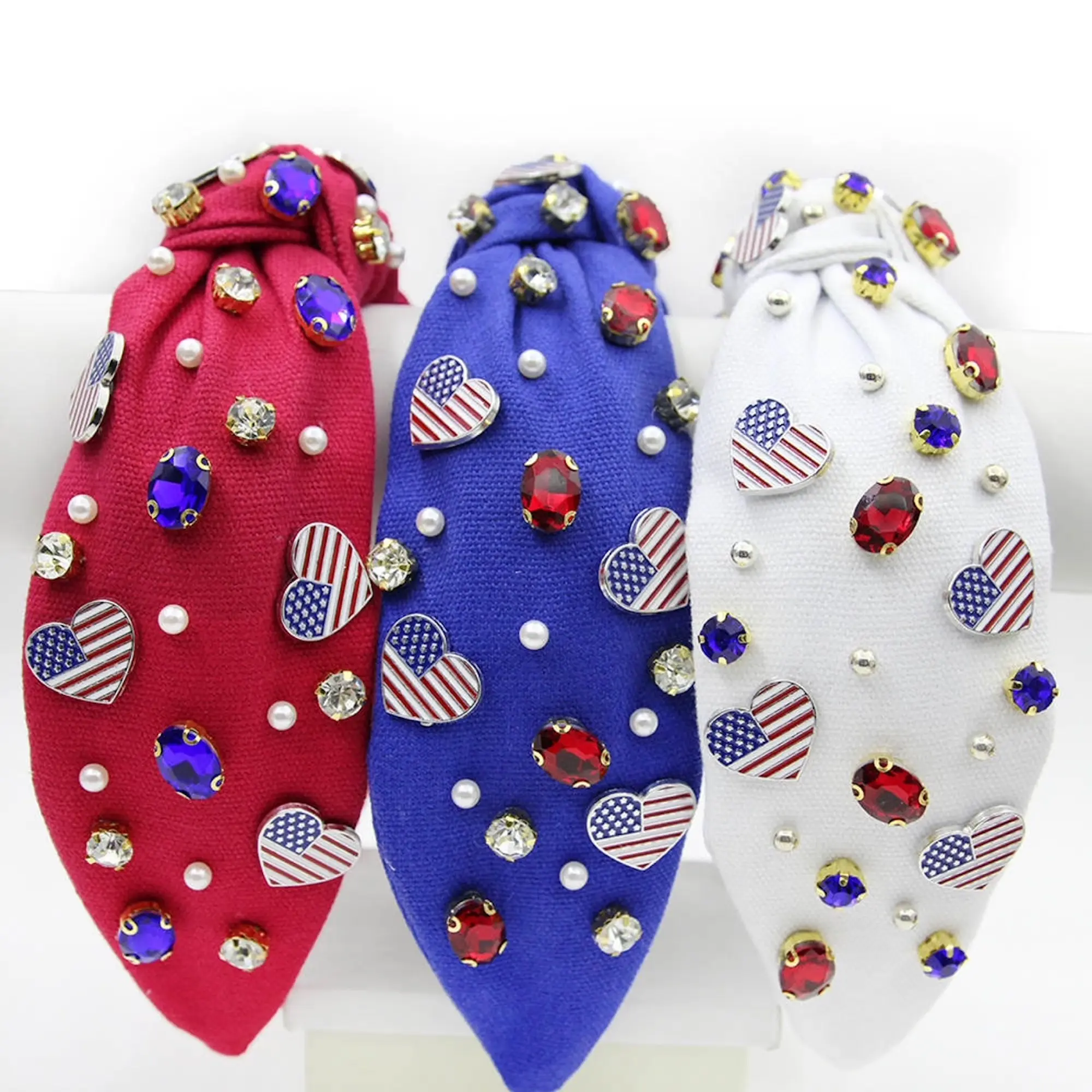 USA Heart Headbands  Red White Blue Jeweled Headbands — Memorial Day, 4th of July & Labor Day Accessories
