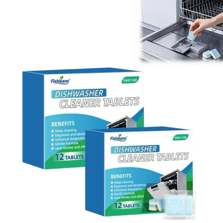 12-Count Non-Toxic Dishwasher Cleaner Tablets, Deep Cleaning Eco-Friendly Household Items, Powers Away Odor-Causing Residues & Grime in Pump, Durable Home Care Kitchen Supplies