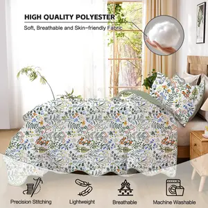 Forest-Style Lightweight Quilted Thin Comforter, Scalloped Edge Bedspread, Rustic Farmhouse Bedding Set (King / Queen size includes 2 pillowcases, Twin size includes 1 pillowcase)