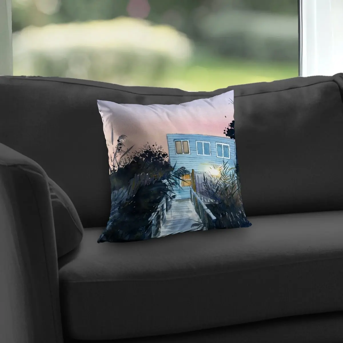 360 Stand Poly Twill Cover Coastal Throw Pillow - 14x14 in, Comfy Durable Home Decorative Cushion, Ocean Vibes, Beach House Bathroom Use, Insert Included, Comfy Cushions, Durable Cushions