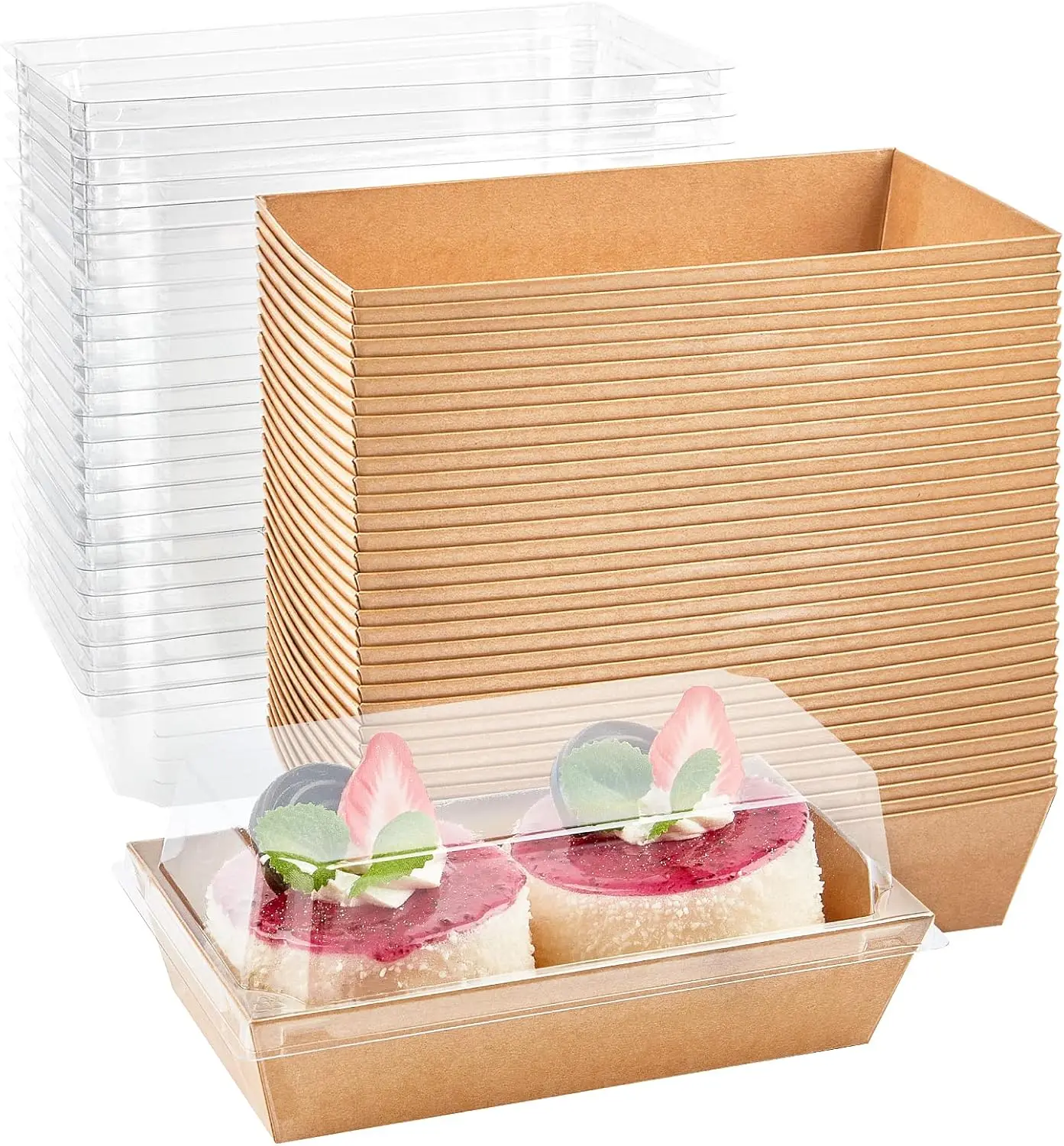Paper Charcuterie Boxes with Clear Lids, 50 Pack Disposable Sandwich Containers, Small Kraft Bakery Treat Boxes for  Cupcakes, Muffins, Hot Cocoa Bombs, Strawberries, To Go Desserts Boxes