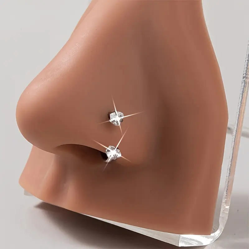 Stylish nose rings 1pc/2pcs Sexy Simple Style Stainless Steel C-Rod Double-Headed Heart Nose Studs with Synthetic Zirconia, Charming Luxury Body Piercing Jewelry for Women, Ideal for Daily Wear & Party Occasions cute nose ring