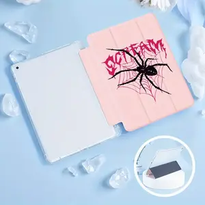 TechGuard iPad 3-Fold Protective Case with Spider Graphic Design Built-in Pen Slot & Sleep-Wake Function Multi-Angle Stand Anti-Fall Protection for iPad 7/8/9/10th Gen Mini 4/5 5/6 9.7 Inch iPad 10th Gen Case - Pink & Black TPU Tablet Cover Computer
