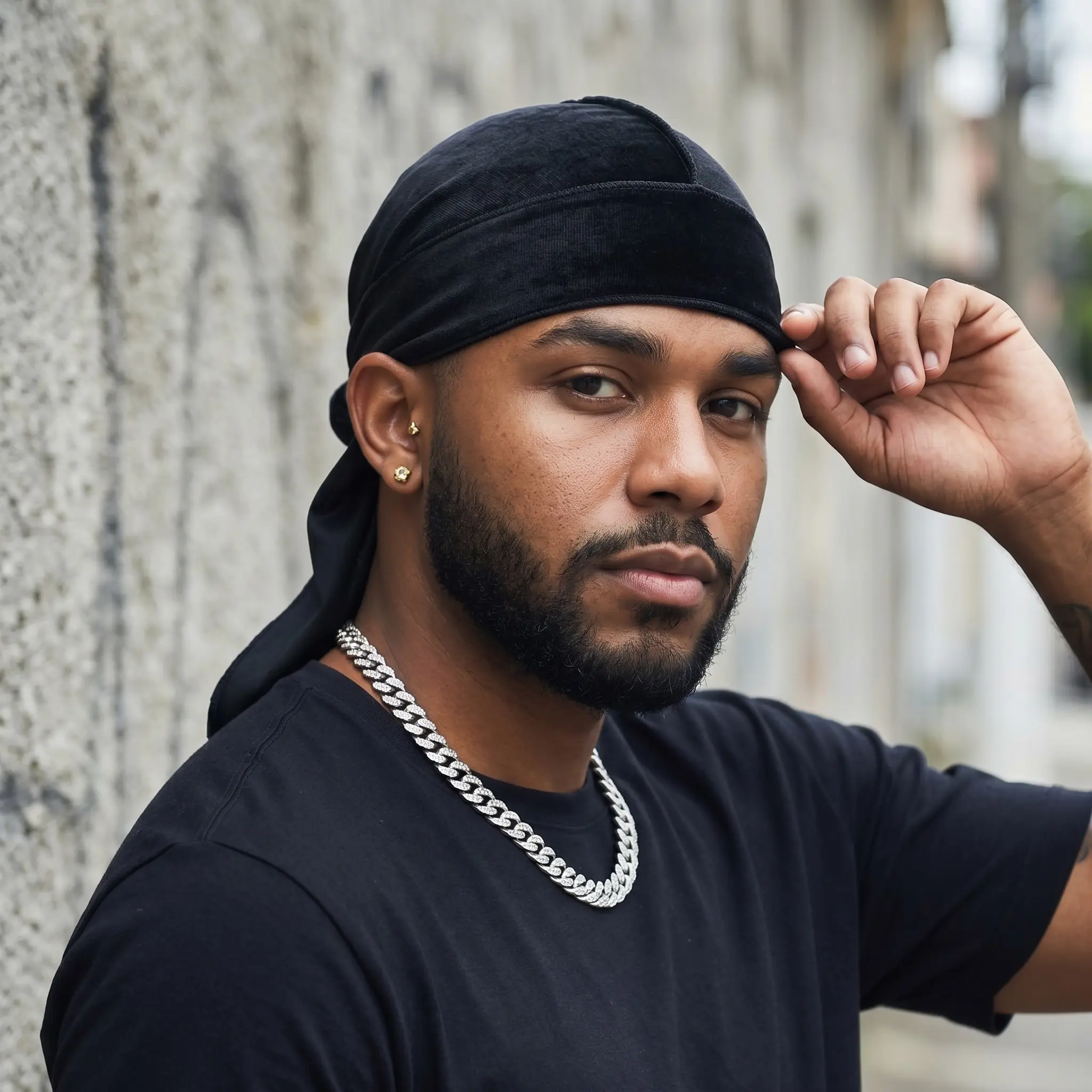 Ultra-Soft Velvet Durag Headwrap - Comfortable Velvet Wave Cap for Men, Double Wide Long Straps, Anti-Frizz Silky Lining, Heavy Duty Triple Stitched