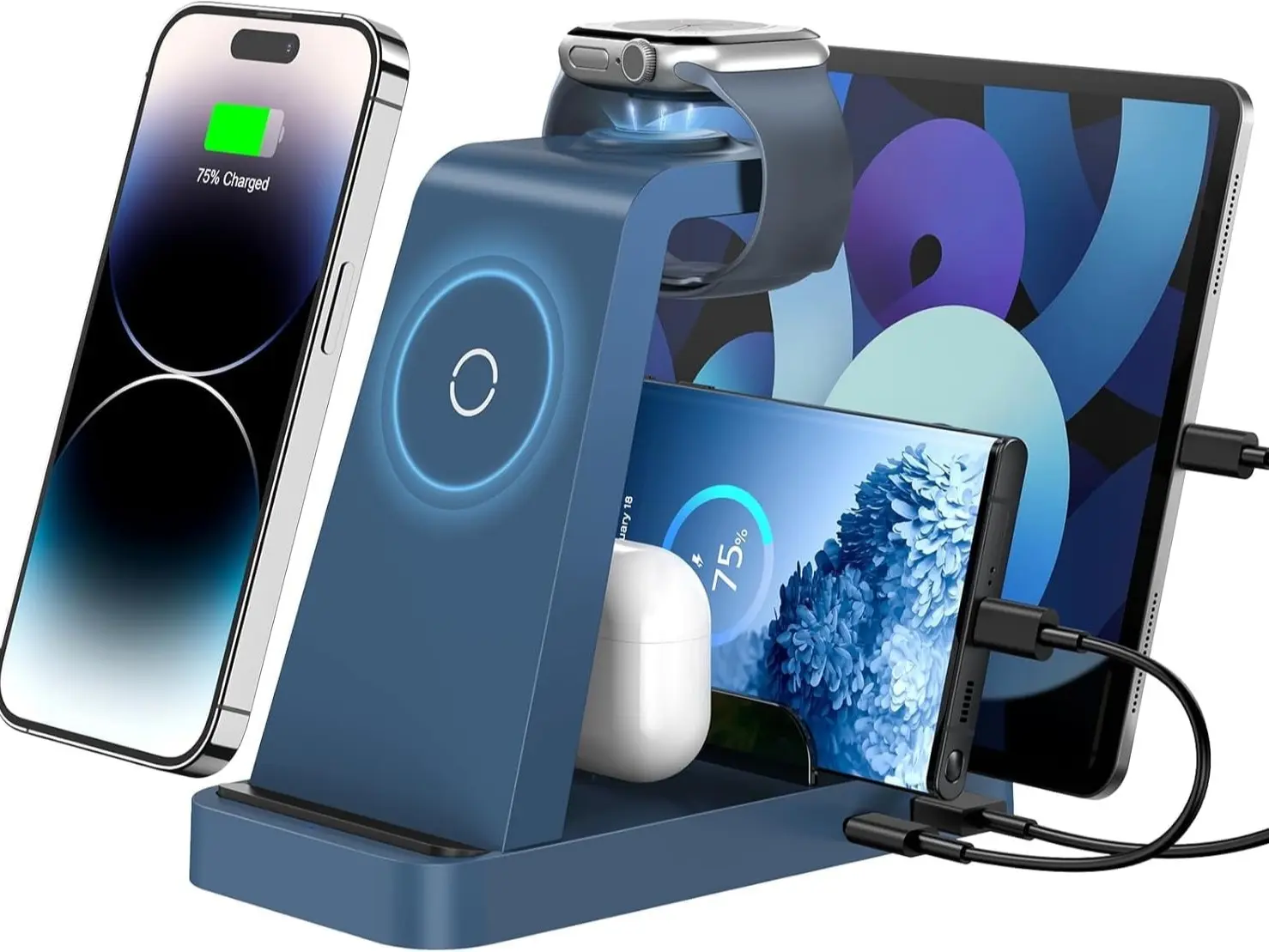 ETEPEHI Wireless Charger Compatible for iPhone - 5 in 1 Charging Station for Multiple Devices,Blue