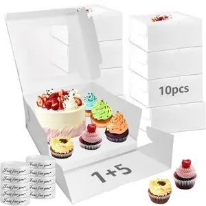 Bento Cakes and Cupcake Boxes with Transparent Windows 5-in-1 Suitable for 5 Cupcakes and 1 Small Cake, Used as Baking Supplies for Birthdays, Weddings, Holidays and Parties