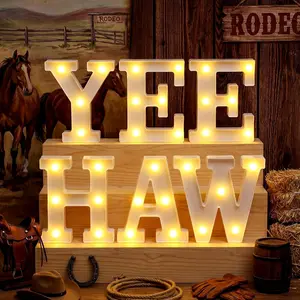 6 Pcs Western Party Decorations Yee Haw LED Light up Sign West Neon Birthday Table Decor for Cowboy Cowgirl Western Themed Birthday Baby Shower Party