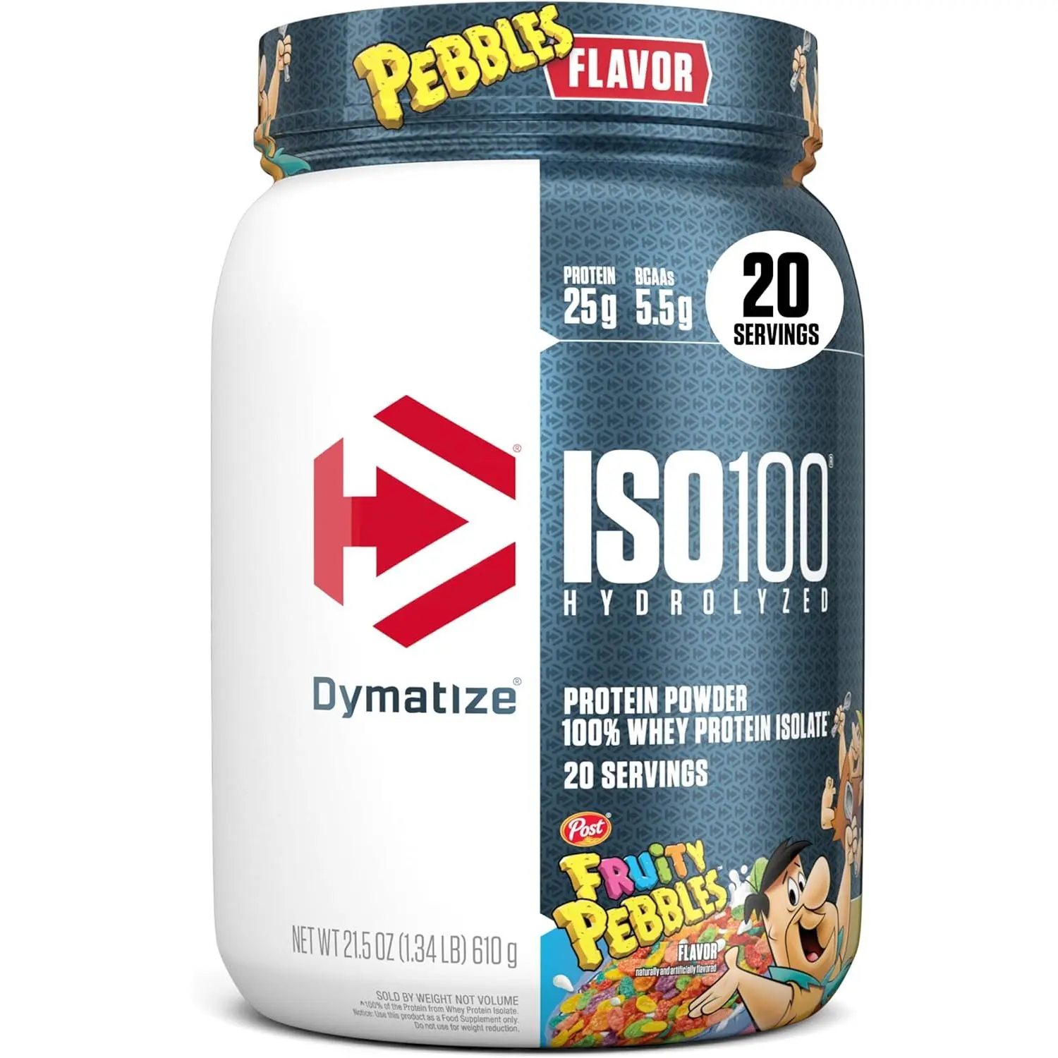 Dymatize ISO100 Protein Powder, 100% Whey Isolate, Fruity Pebbles | 25g Protein, Hydrolyzed, Fast-Absorbing, Supports Muscle Health, 5.5g BCAAs, Gluten-Free, 20 Servings, 1.3 lb