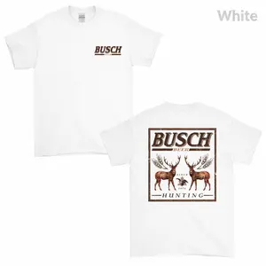 Vintage Busch Beer Hunting Deer 2 Sided Comfort Colors Tee Pure Ring-Spun Cotton Fabric Casual Soft-Washed T-Shirt Tops Casual Tee for Men & Women Made in USA Menswear