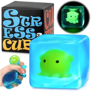 X-SRT10 Squishy Stress Cube Fidget Toys Adults - Glow in The Dark Octopus Sensory Toys for Kids with Autism Stress Balls for Kids Squeeze Toys for Anxiety Stress Relief Gifts