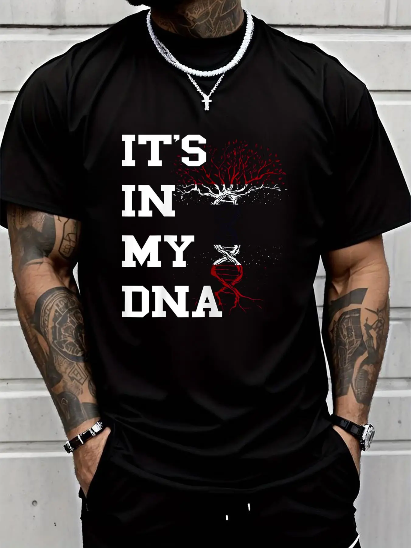 100% cotton Thailand Tree It's In My DNA Thai Flag Thai Roots Thai Pride T-Shirt Printed T-shirt, Short-sleeved Crew Neck Casual Top, Suitable For All Seasons, Men's Wear