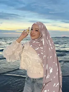 Boho Style Ink Painting Pattern Hijab Scarf, All-Season Sun Protection Beach Cover-Up, Elegant Fashion Shawl 80x180cm for Women