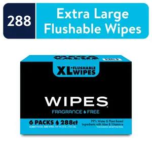 XL Flushable Wipes for Men – Unscented, Plant-Based, 288 Wipes Total