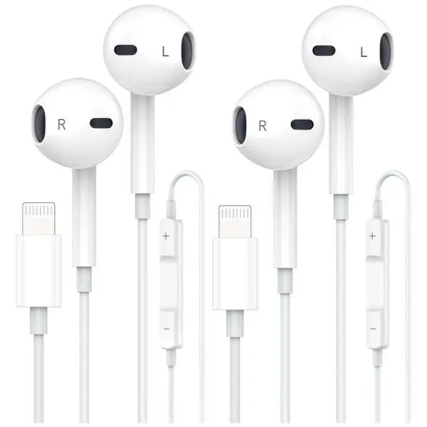2 Pack Wired Earbuds for iPhone with Microphone & Volume Control, Noise Cancelling Earphones Compatible with iPhone 14/13/12/11/XR/XS/X/8/7/SE/Pro Max, In-Ear Headphones for iOS Devices