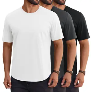 MAGCOMSEN Mens 3 Pack Casual T-Shirts Hipster Hip Hop Longline Crewneck Tees Short Sleeve Summer Top Curved Hem Drop Cut Daily Wear
