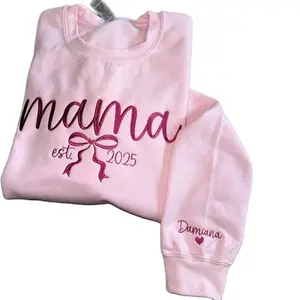 Embroidered Pullover Sweater Mama Mimi Gigi Personalized Pink Sweatshirt for Women