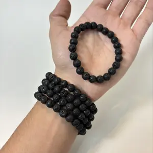 Beaded Healing Lava Bead Bracelet- 8mm Bead, Stretch Bracelet, Authentic Lava Rock Beads Protecting Gift