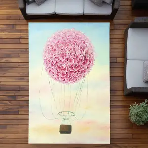 Begin Home Decor C1ROAR57E9H32T 5 x 7 ft. Hot Air Balloon Hydrangea Flowers Rectangle Area Rug - Blue Bedroom Decor