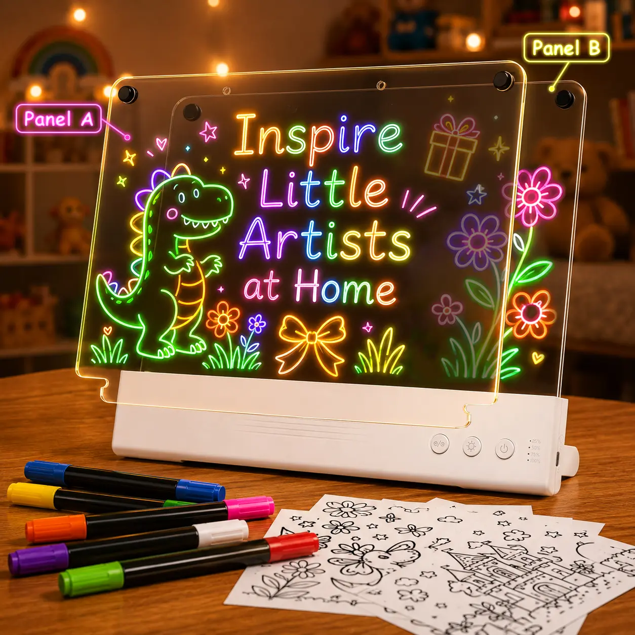 Dual-Layer LED Drawing Board for Kids, 16" Rechargeable Glow Doodle LED Note Board with Color Lights, Acrylic Dry Erase Light Up Drawing Pad, Drawing Tablet Gifts for Easter Birthday Christmas Gift Ideas