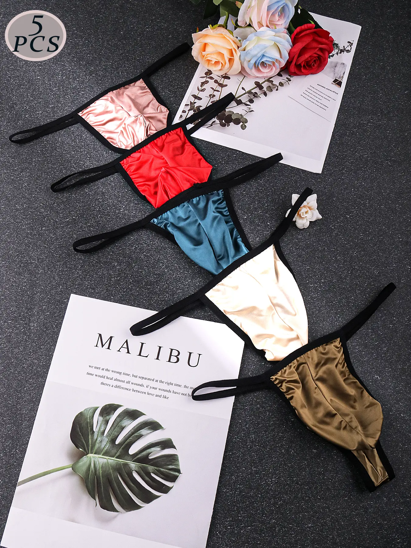 Men's Elegant Silk Satin Thong Set, 6-Piece Underwear Collection, Comfortable, Smooth, Soft & Stylish Design, Perfect for Daily Wear, Silky Fabric