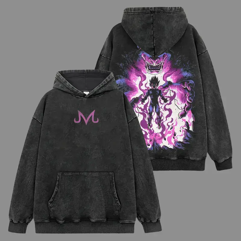 [Dragon Ball] Majin Vegeta Hoodie-Shirt V3 Premium 100% Acid Washed , Dragon Ball Fans, Anime Graphic Hoodie, Streetwear Hoodie Unisex Oversize Gift for Anime Lovers Oversized Menswear Soft