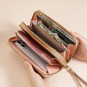 Holds Phone Wallet for Women – Long Double Zipper Large Capacity Clutch, Floral Embossed Leather with RFID Blocking, 12 Card Slots Slim city bag