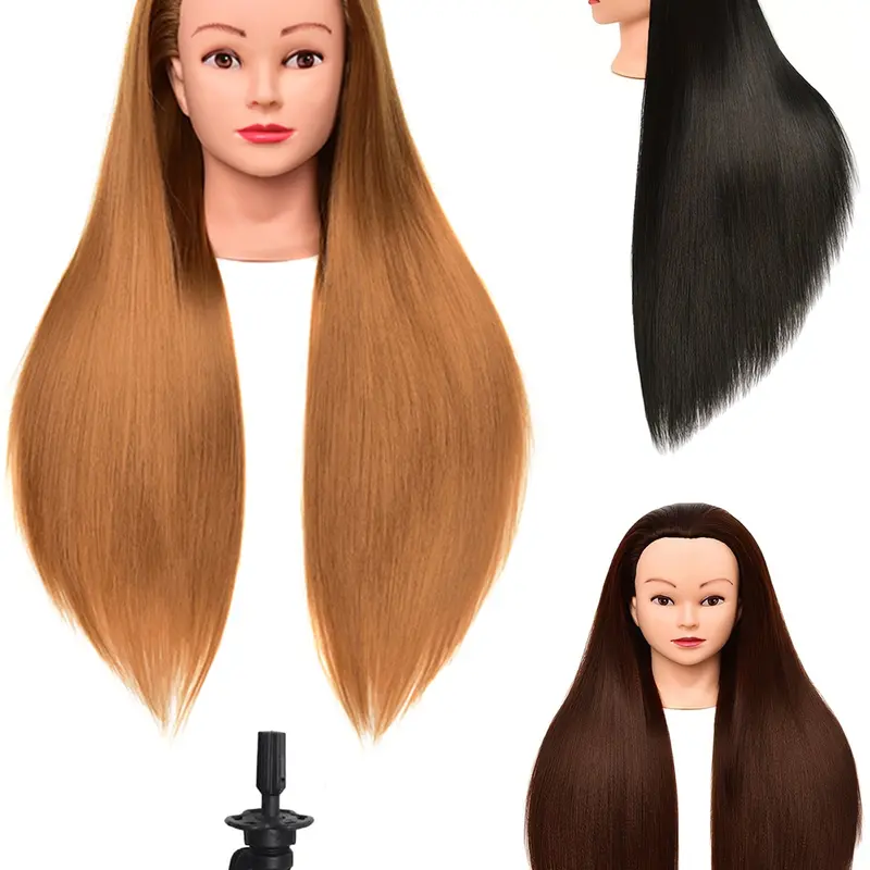 Human Hair Styling Practice Head with Long Straight Hair in Gold Colors, Includes Table Stand for Hairdressing Salon Use Training Mannequin Head