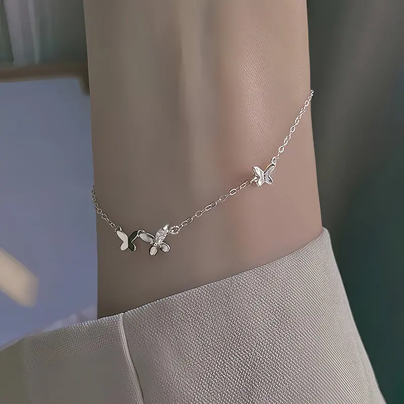 Women's 925 Sterling Silver Diamond-Studded Butterfly Flower Adjustable Bracelet, Fashion Jewelry for Female Adults (Yes-Inclusive)