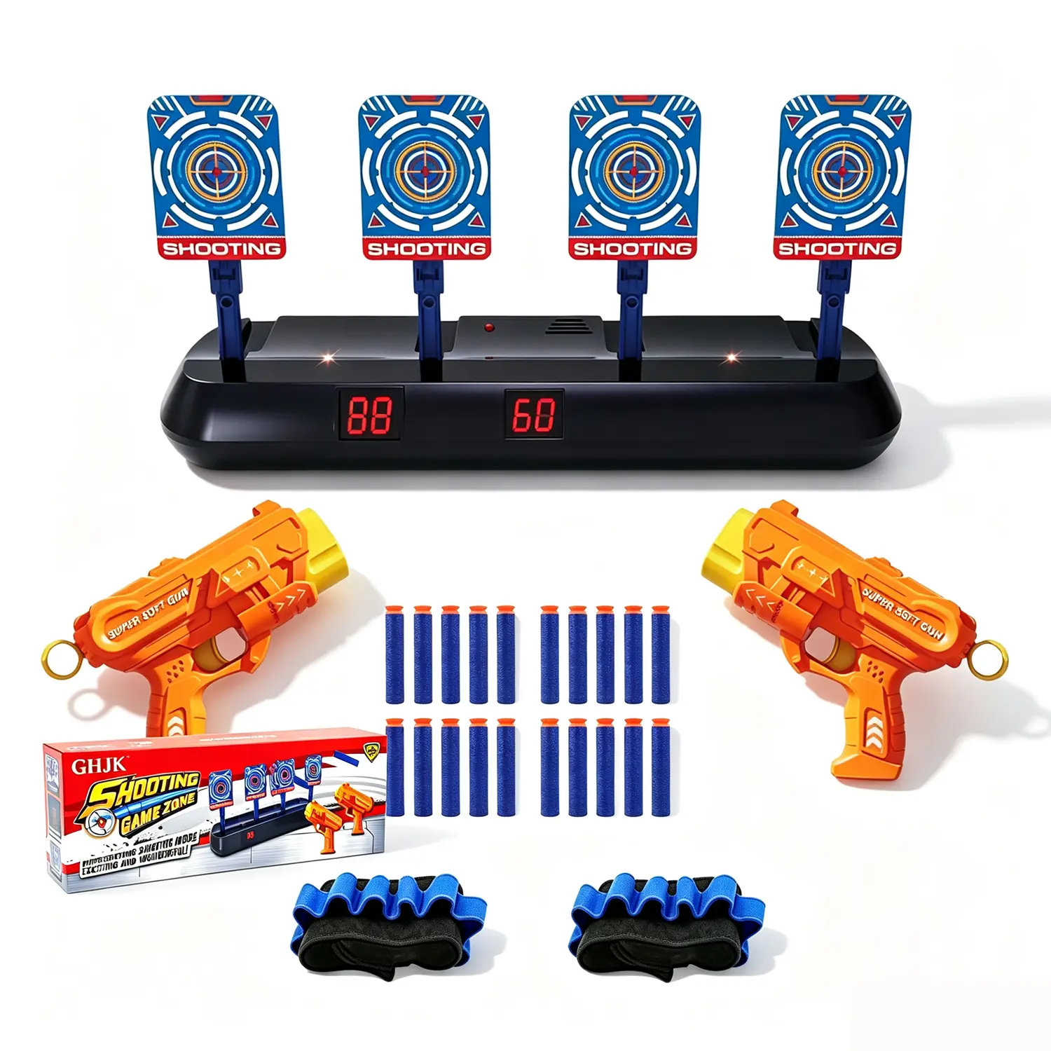 Electronic Auto Reset 4-Count Shooting Targets with Foam Dart Toy Blasters, Digital Scoring Kids Shooting Game Toy for Indoor & Outdoor Play, Birthday Christmas Gifts for Boys Ages 6+