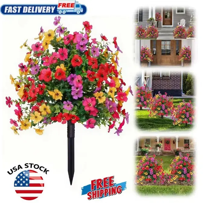 1PCS Artificial Violet Flowers with Ground Spike Fake Plants Garden Patio Yard Decor