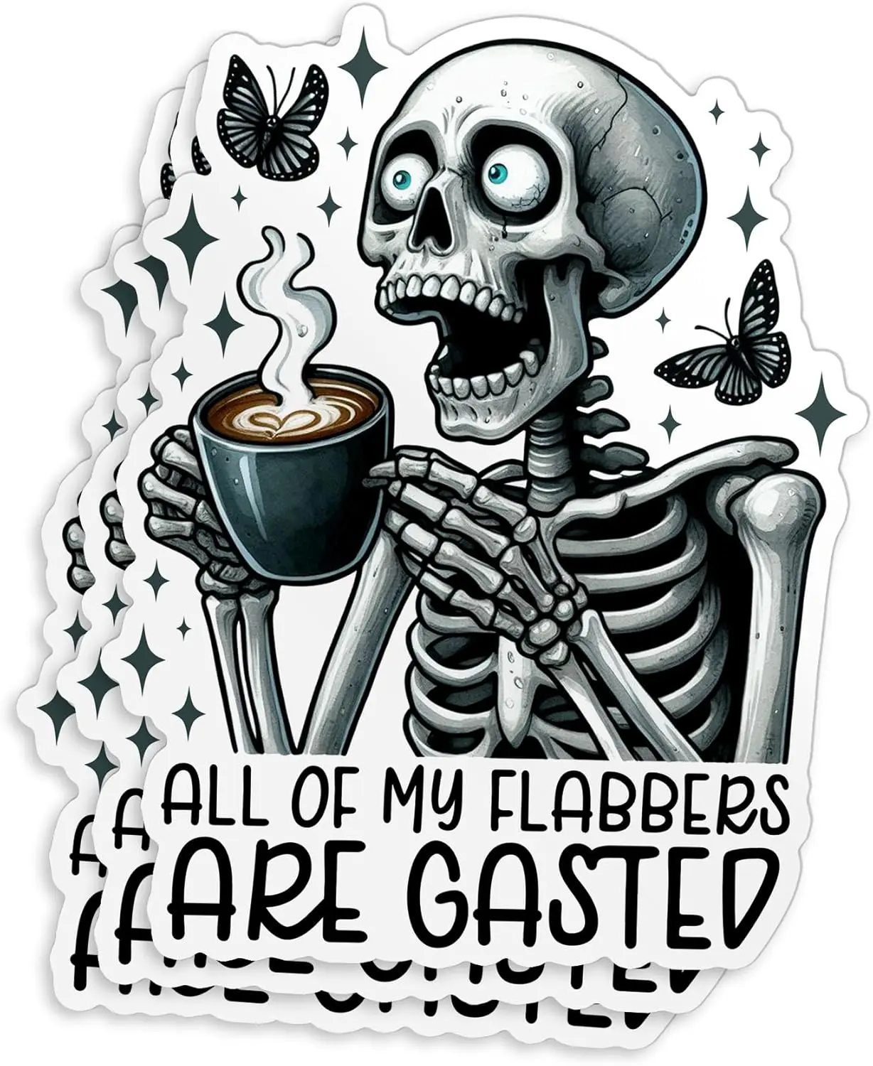 (3 Pcs) All of My Flabbers are Gasted Stickers, Funny Skeleton Meme Sticker, Dark Humor 3" Waterproof Die-Cut Vinyl Sticker for Kindle Laptop Water Bottles, Phone Gifts 3 Inches