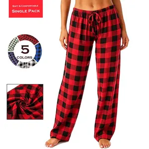 Women's Buffalo Plaid Pajama Pants,  Jersey Knit Sleep and Lounge PJ Bottoms Breathable Casual Colorful Comfy Cute Day Drawstring Elastic Everyday Fabric Womenswear Homewear Loungewear Nightwear Soft Fit Trouser Slip Romantic Heart Mesh Set sleepwear