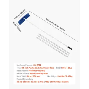 VEVOR Snow Roof Rake, 24 in PP Plastic Blade, 3.8-18.2 ft Adjustable Roof Snow Scraper with Wheels, Anti-Slip Handle Snows Removal Tool, Lightweight House Rooftop Rake for Leaves Debris Removal