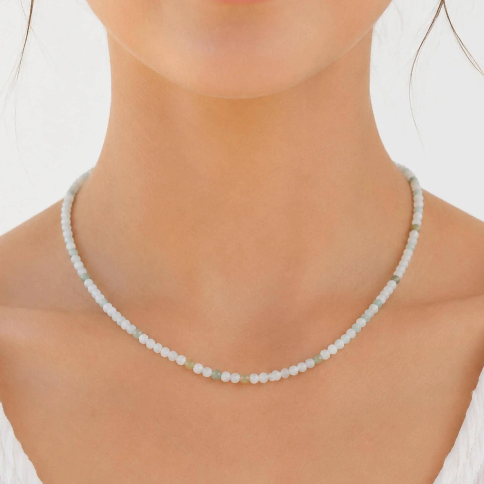 Dainty Faceted Burmese Jade Gemstone Necklace (3mm Beads)