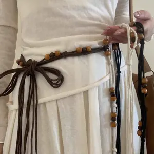 Ethnic Style Beaded Weave Waist Rope for Women Bohemian Fashion Handmade Bead Tassel Waist Chain Dress Jewelry Accessories