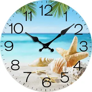 A Decoration 10 Inch, Silent Non-Ticking Wall Clock with Starfish And Coconut Tree Decoration, AA Battery (Battery Not Included)