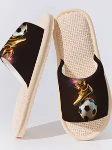 Golden Boot Soccer Art Royal 1 Pair Soft All Season Slippers, Non-slip Casual Breathable Lightweight House Shoes for Women Men Family Guest Daily Home Wear