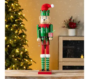 Glitzhome 23.5"H Wooden Christmas Elf Dog Nutcracker