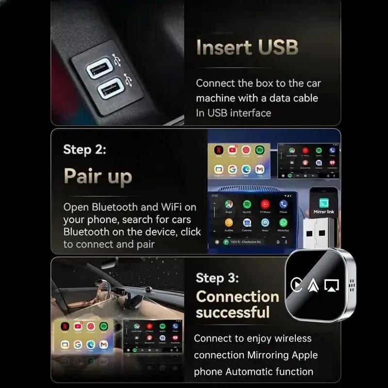 USB Wireless CarPlay Dongle Convert Wired to Wireless for Apple CarPlay - Plug-and-Play Screen Mirroring Adapter for Seamless Connectivity