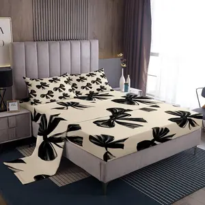 Bow Bedding Set,Black Bow Tie Sheet Set for Kids Teen Adults Room Decor,Watercolor Bowknot Bed Sheets Black White Simple Decor 1 Fitted Sheet 1 Flat Sheet