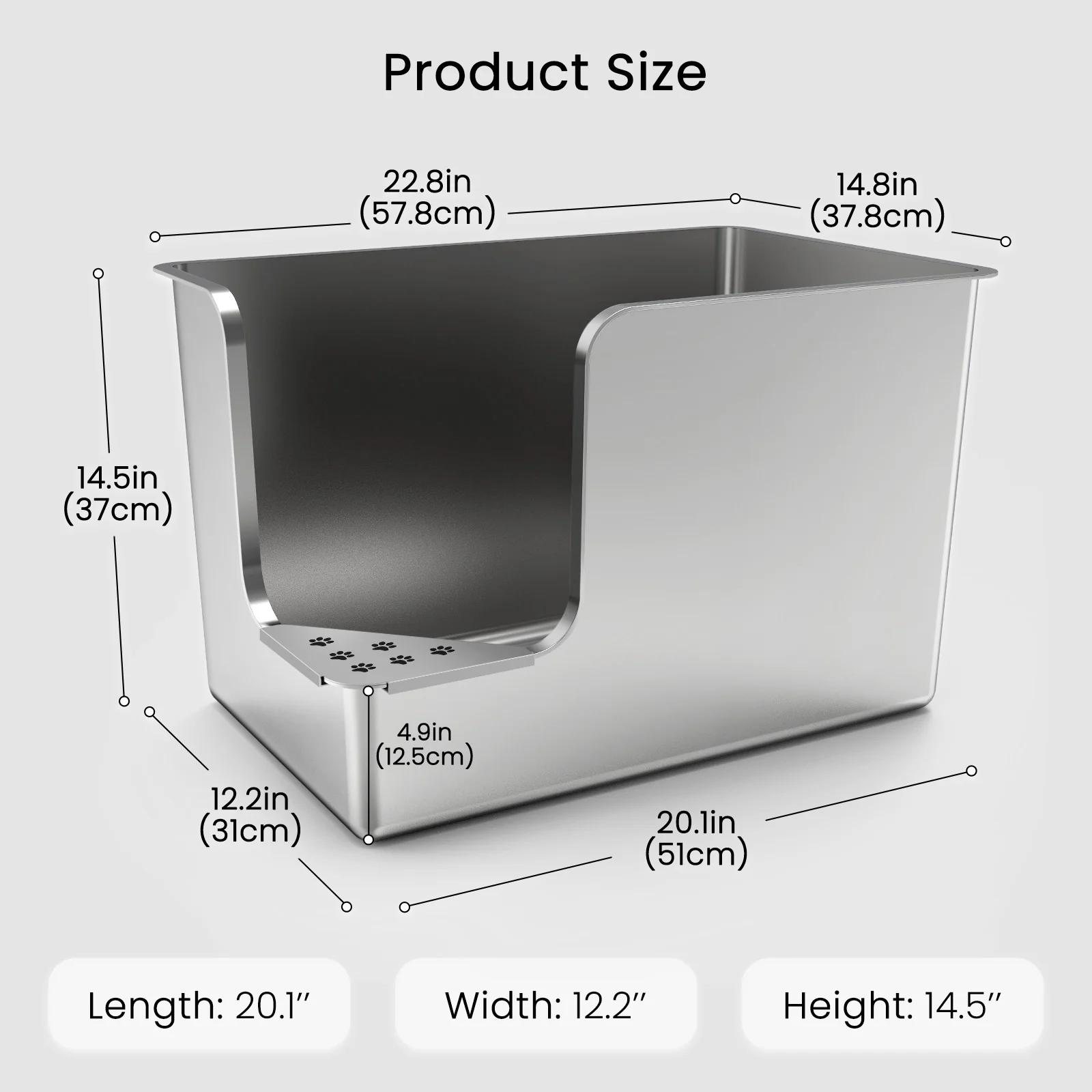 Ptlom High Side Stainless Steel Cat Litter Box, Extra Large, Anti-Leakage, Non-Sticky, Easy Cleaning, - Pet Supplies
