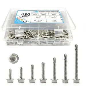 480 count #8 Self-Tapping Screws for Metal, , Plastic - 7 Size Kit 410 Stainless Steel Sheet Metal Screws Truss  Self Tapping Screws Set, Length 1/2" to 2"
