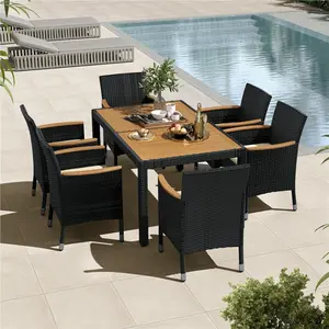 【3 Packages Delivery】Yaheetech 5/7/9-Piece Patio Furniture Set, Outdoor Dining Table with 6 Chairs, Rattan Conversation Set with Soft Cushions for Backyard Deck Garden,