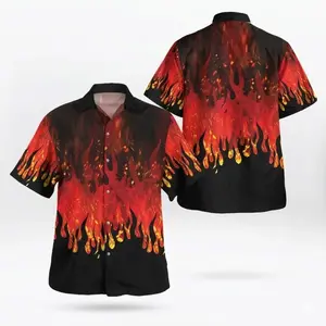 Fire Flame Anime Inspired Hawaiian Shirt, Tropical Button Up Unisex#AnimeInspired#HawaiianShirt