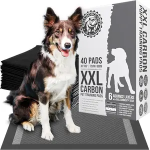 Bulldogology Charcoal XXL Pee Pads for Dogs (30x36) Puppy Pee Pads with Adhesive Sticky Tape - Leak Proof Charcoal Puppy Pads - Ultra Absorbing Charcoal Dog Pads - Activated Carbon Pee Pads (40-Count)