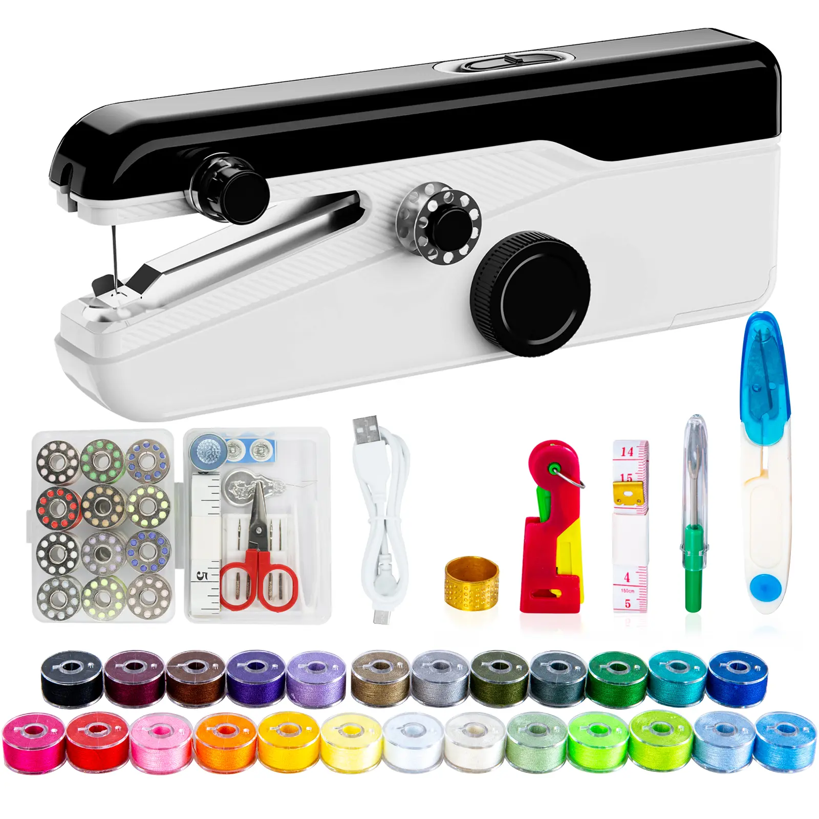 Portable Handheld Sewing Machine, Mini Sewing Tool for Clothes, Jeans & Fabric Repair, Compact Cordless Stitching Machine with Accessories Kit, Easy DIY Sewing for Beginners (Battery Not Included)