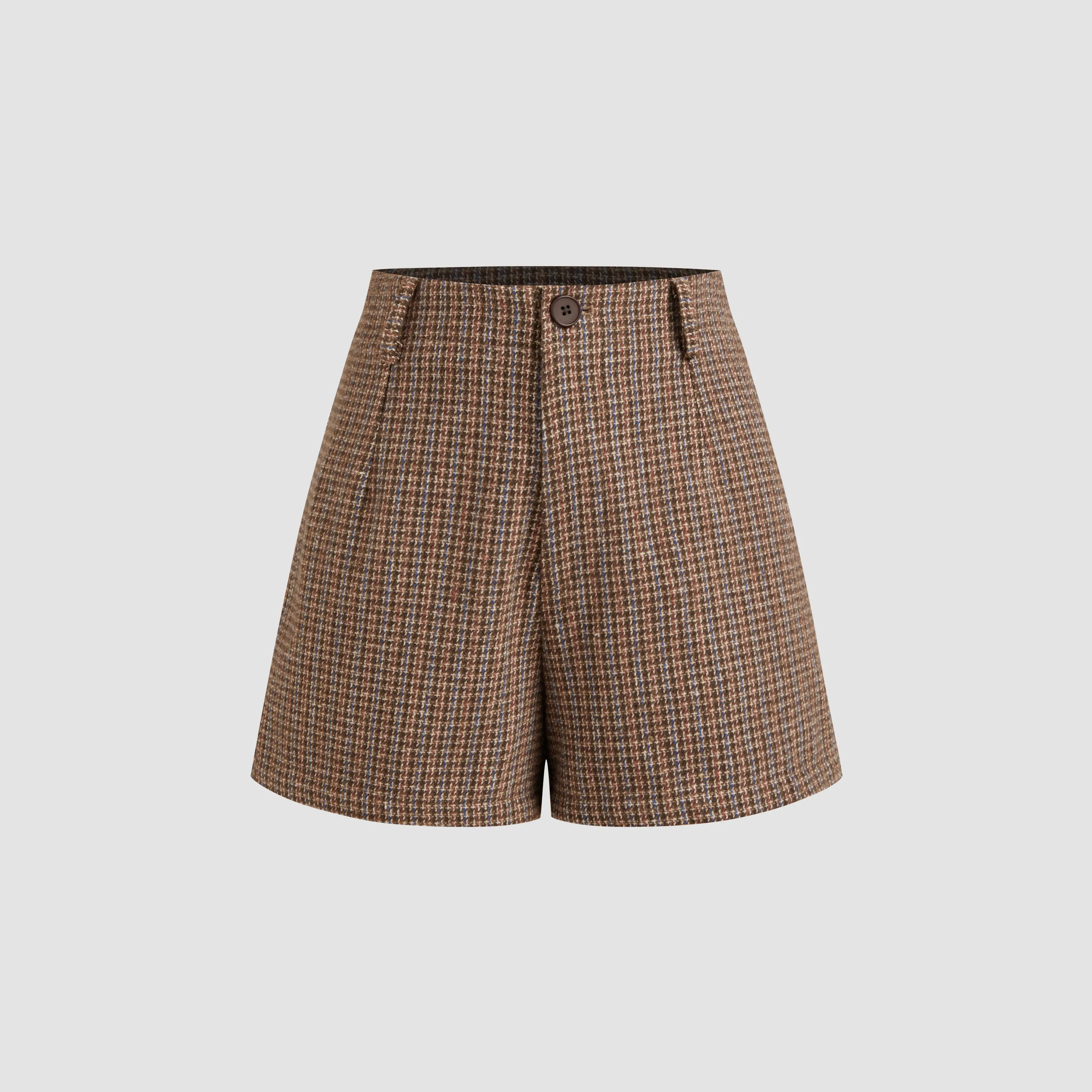 Cider [2 colors, size 0-26] Wool-blend Mid Rise Houndstooth Shorts, Loose Shorts